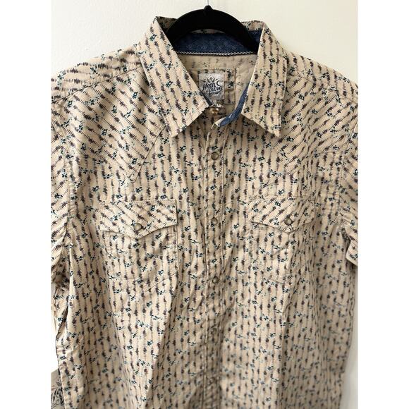 NWT Moon Shine Men Shirt Large Western Short Sleeve Pearl Snap Cotton Tan - Picture 6 of 7